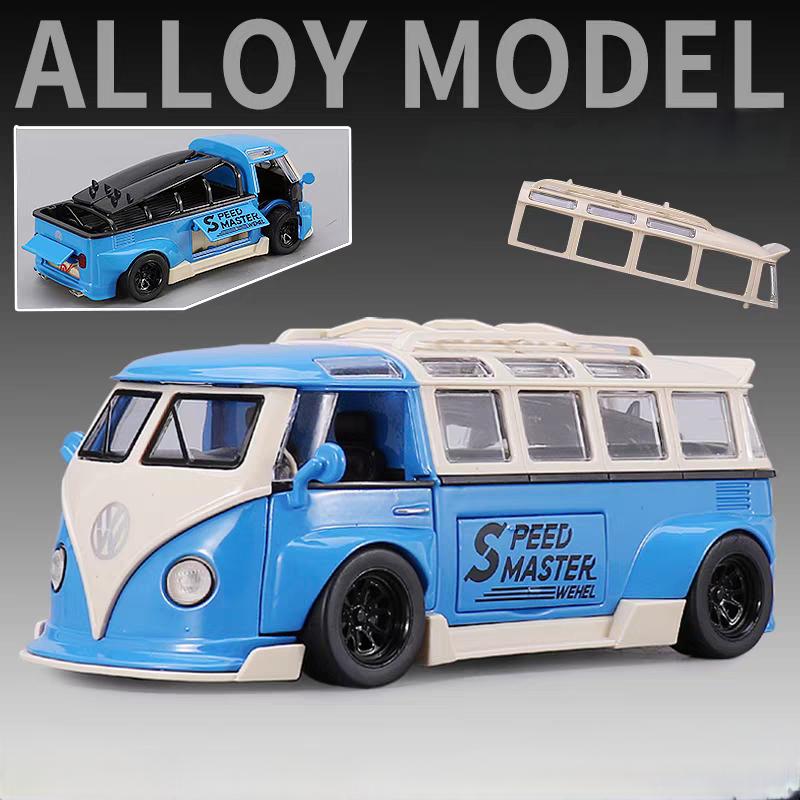 DDM Volkswagen T1 Transporter Bus Modified Simulation Diecast & Toy Vehicles Sounds & Light Pull Back Car 1:32 Alloy Model