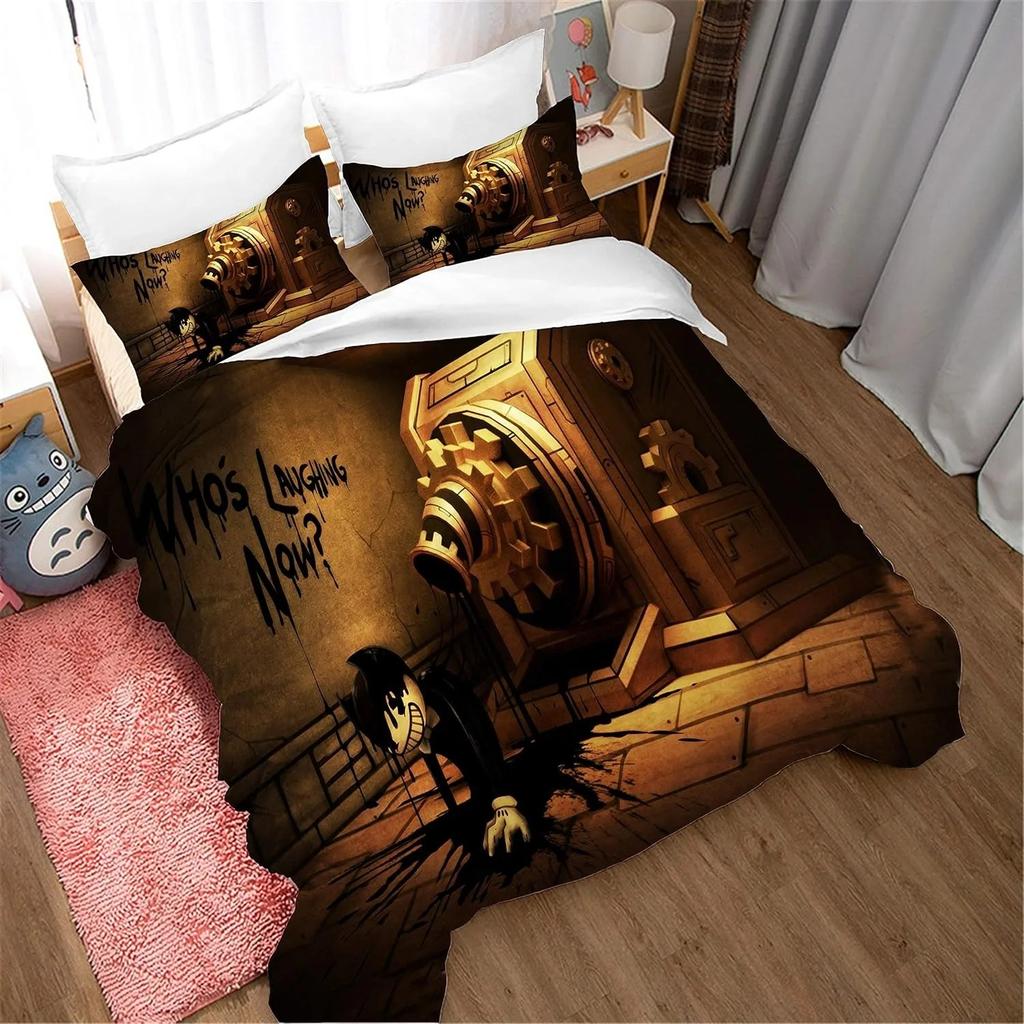 3D Print Game B-Bendy N Ink Machine Bedding Set Soft Comforter Cover With 1/2pcs Pillow Shams For Kids Adults Quilt Cover