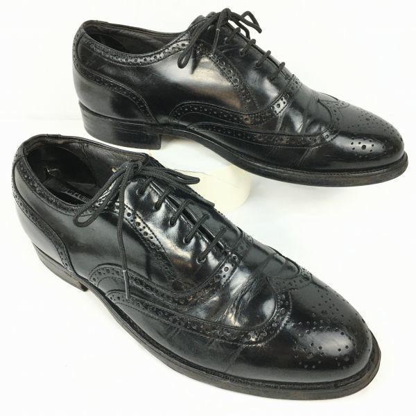 

70s-80s Vintage/BOSTONIAN Long Wingtip Full Brogue Black Size 25.5-26.5cm Shoes
