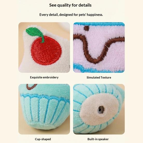 Pet Toy Bite-Resistant Plush Chew Toy with Interactive Sound Design Squeaky Ice Cream Shape Pet Teeth Cleaning Toy