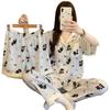 Cartoon Girl Small Fresh Cloud Cotton Pajamas Women'S Summer Short-Sleeved Three-Piece Set Black Cat Plaid Loungewear