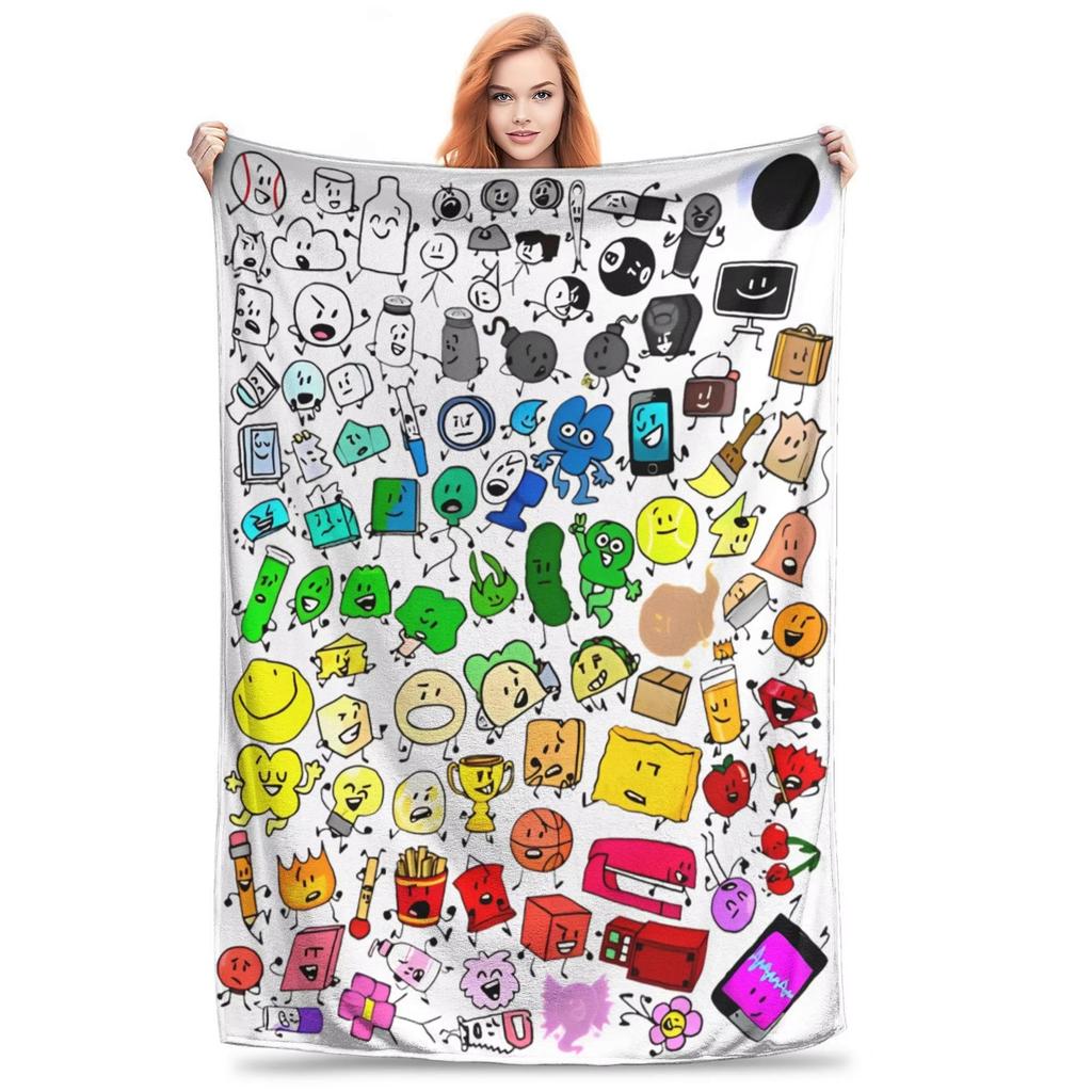 Bfdi Inanimate Insanity Coperta Cartone Animato Tutti i Personaggi Peluche Vintage Morbida Coperta da Divano Copertura per Sedia Divano Tutte le Stagioni Camera da Letto