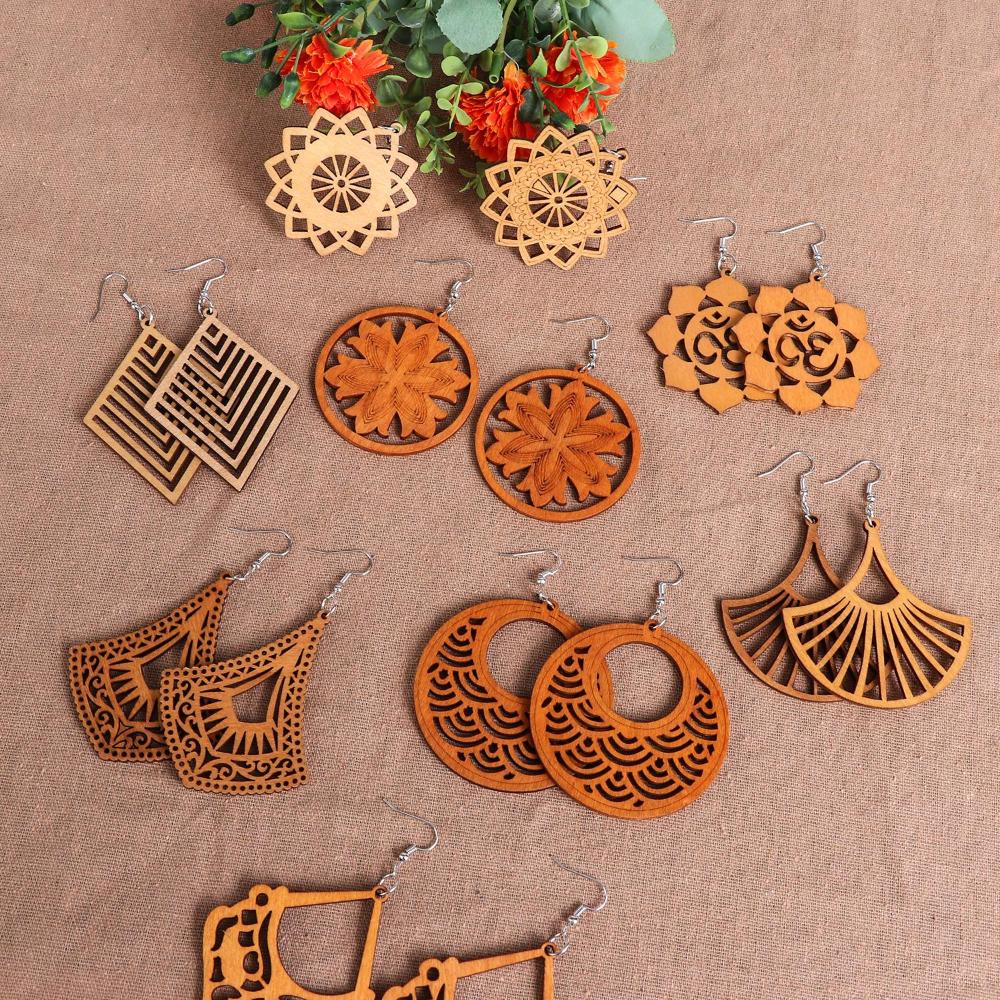 16 Pairs Jewelry Bohemian Wood Earrings Pendant Earring Making African Dangle Earrings