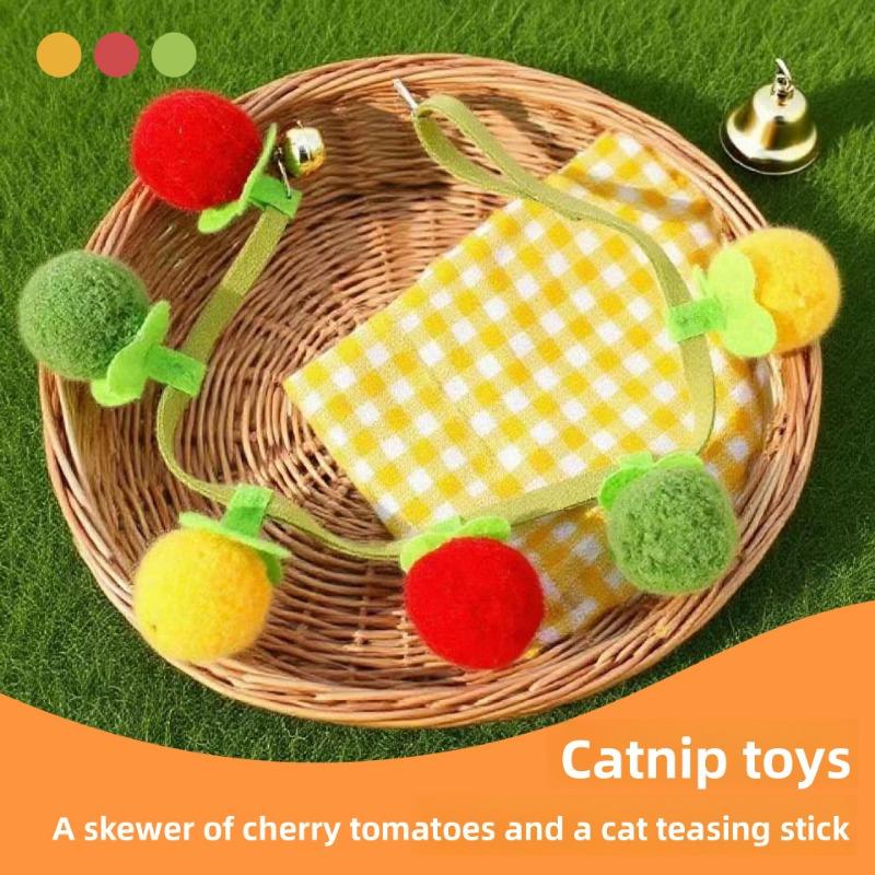 Catnip Toy Strings, Small Persimmon and Cherry Tomato Cat Teaser Sticks, Ringing Cat Toys, A Great Way To Relieve Boredom and Play with Cats