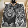 1PC Black white animals Print Flannel Blanket, High quality Comfortable for All Seasons, Home Decor, Warmth and Comfort
