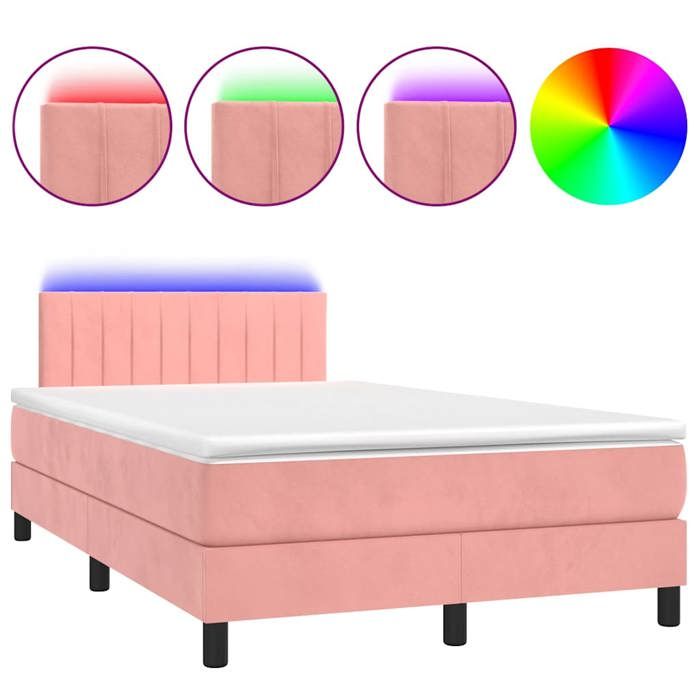 Cadre de lit avec matelas - Maison Exclusive - Rose - Velours - Bande LED 120x190 cm