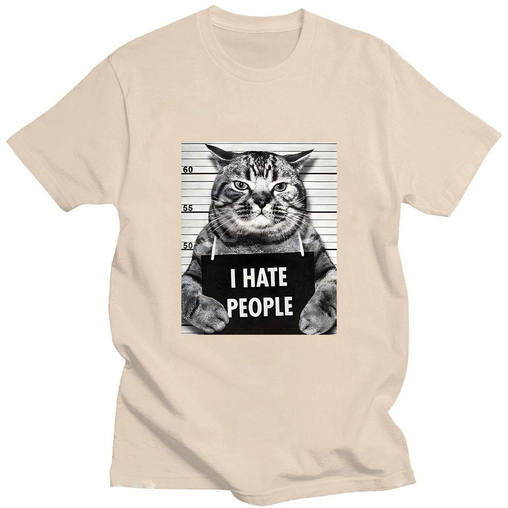 I Hate People Meow Tričko s potiskem Fun Cat Print Trička Volné Street Krátký rukáv Dámské/Mužské 100% bavlna Oblečení Neformální tričko