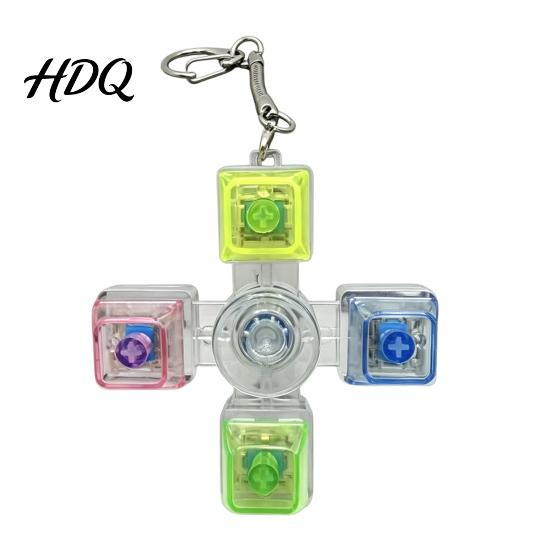 Mechanical Click Keyboard LED Light-up Fidget Spinner Toy Decompression Button Finger Clicker Glowing 2/3/4/5/6-Keys Keychain Stress Relief