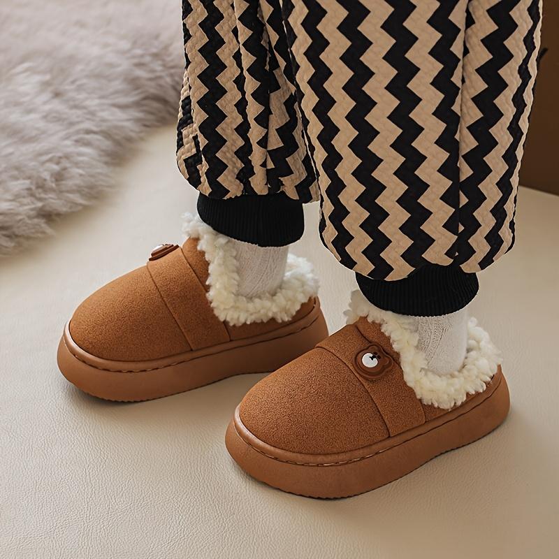 Kids Slip On House Shoes Winter Indoor Outdoor Slippers Cushioned PVC Sole Soft Fluffy Interior Easy Closure Boys Girls Toddler Kids Autumn Winter