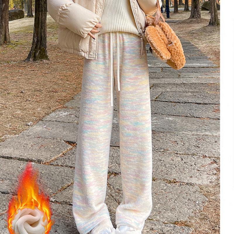 New Autumn and Winter Pants for Women Plus Velvet Casual Knitted Straight-leg Pants Draped Narrow Version Wide-leg Pants