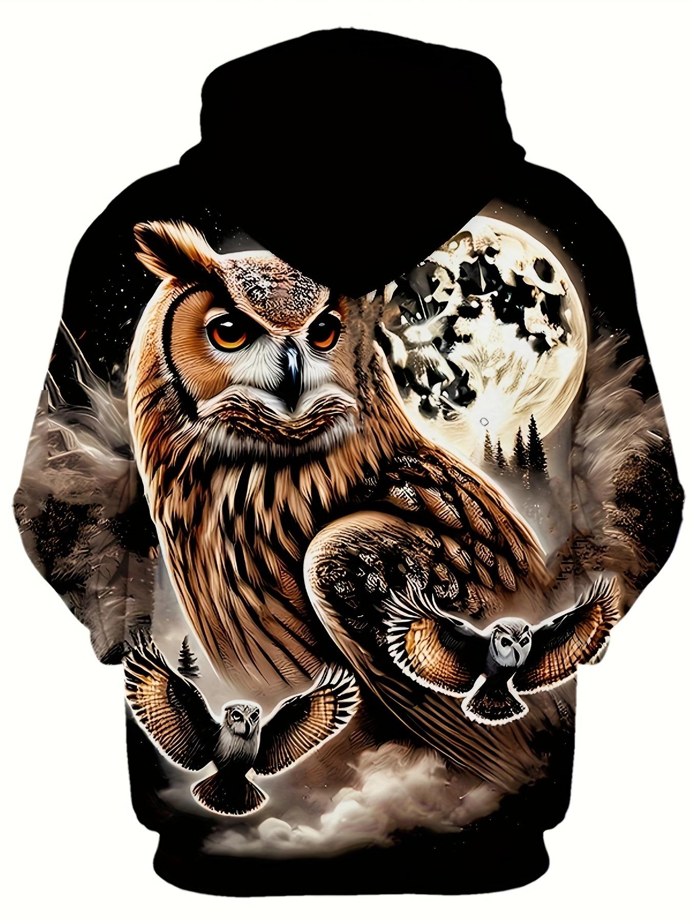 

Винтажные толстовки с 3D-принтом совы, мужская модная толстовка с капюшоном, с совами, птицами, худи, пуловеры, спортивный костюм в стиле Харадзюку, мужская одежда S
