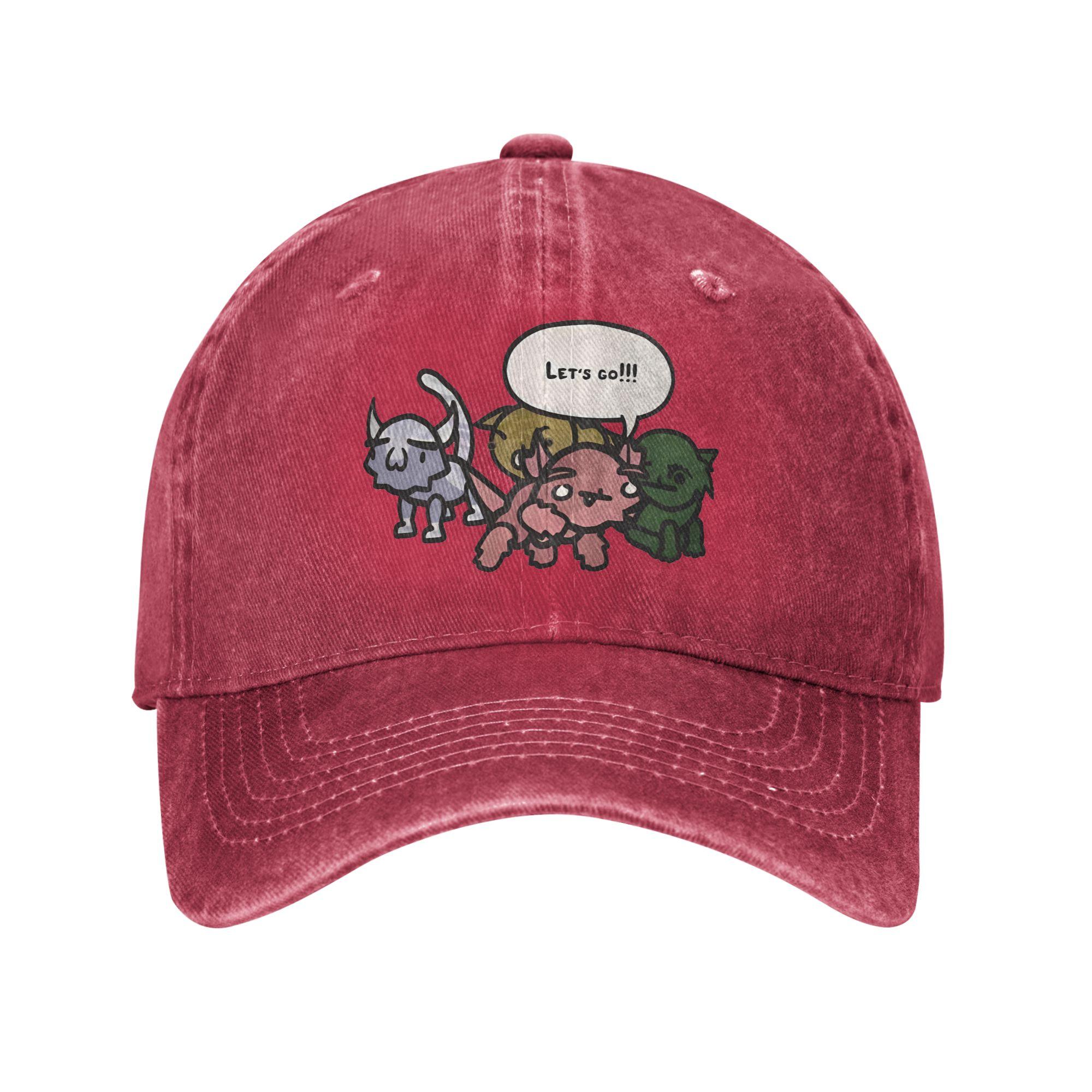 Mewgenics Lets Go Baseball Caps Retro Distressed Washed Headwear for Unisex Women Workouts Adjustable Caps Hat One Size
