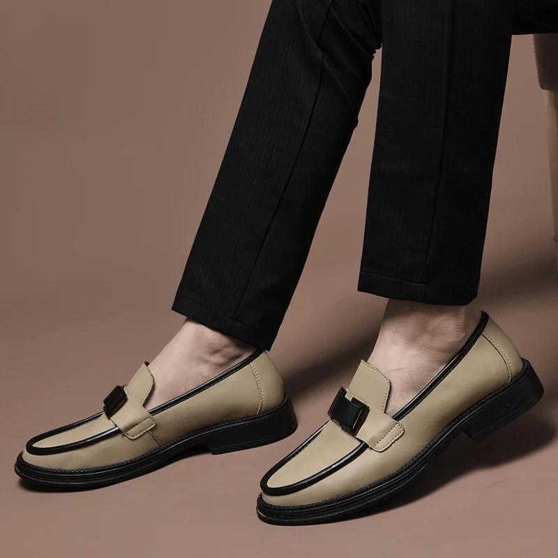 New Genuine Leather Mens Loafers Luxury Brand Casual Formal Shoes for Men Designer Slip On Office Dress Shoes Walking Mocassins