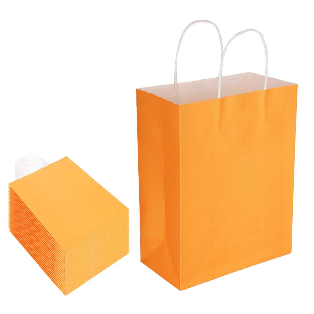Eco‑Friendly Portable Kraft Paper Bag Shop Clothes Packaging Gift Bag (M 21 x 11 x 27.5cm)(Orange )