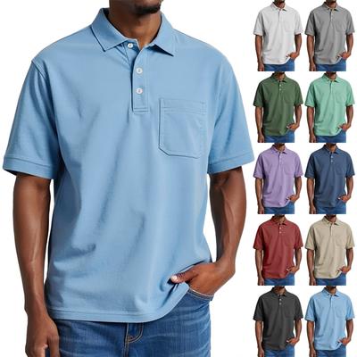 Men's Summer Solid Color Button Pocket Lapel Loose Short Sleeve Top