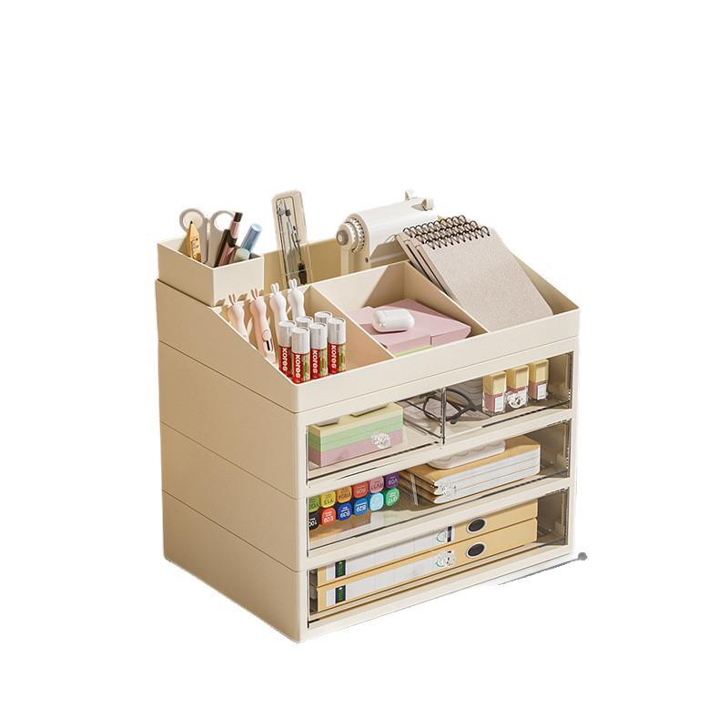 Desktop Storage Box with Drawer – Dustproof, Transparent Organizer for Dorm Desk and Office Stationery/Books/Documents