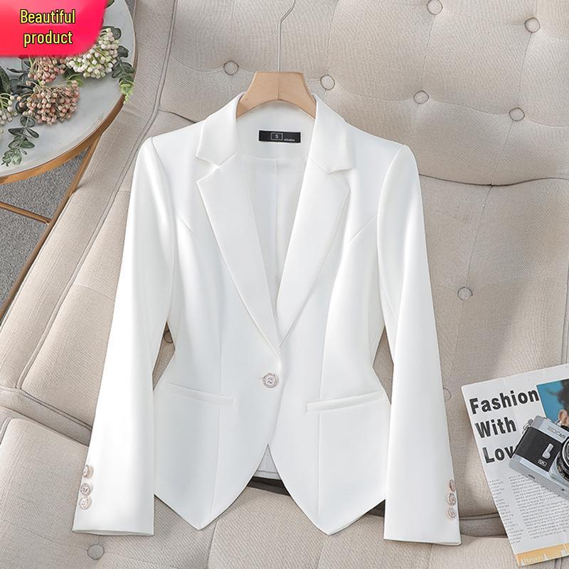 2025 Women's White Blazer: Versatile, Slimming, Long-Sleeve Western-Style Jacket for Spring & Autumn.