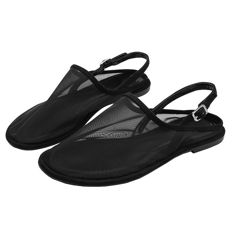 Mesh Back Empty Sandals Women's Flat-bottomed Bag Head Shoes Breathable Fishing Net Design Sexy Casual Versatile Sandals