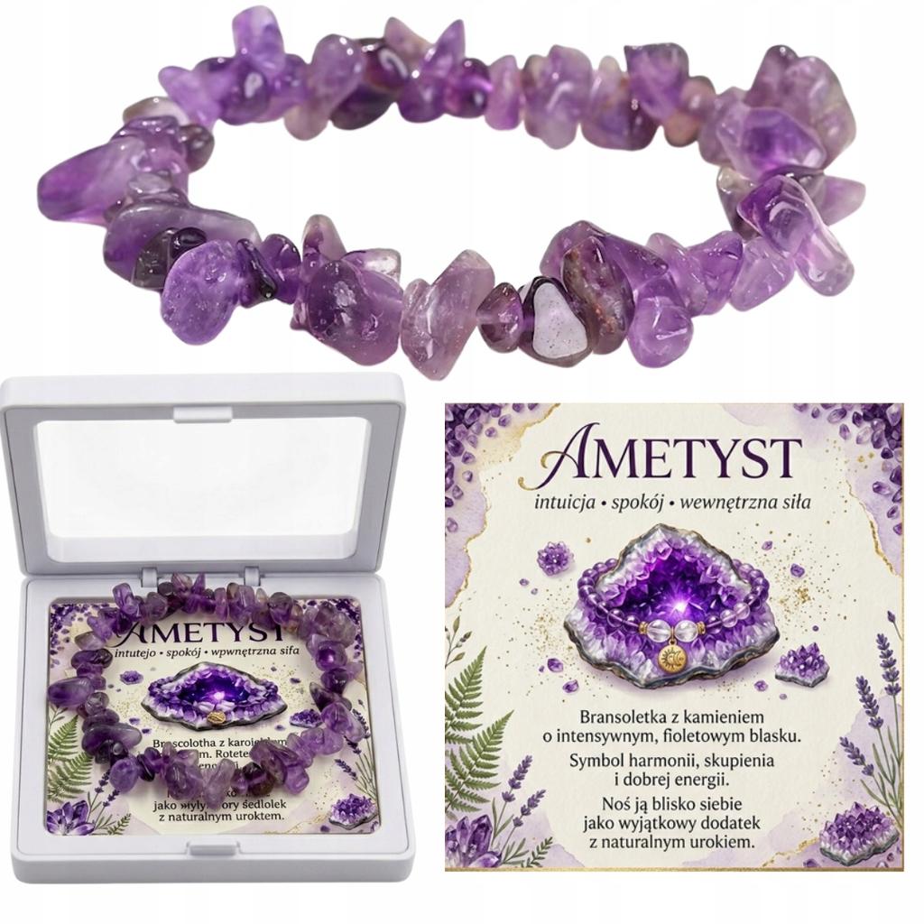 Amethyst Bracelet Natural Stones Purple Box Card