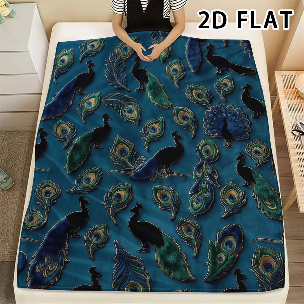 1Pc Peacock Print Flannel Blanket,High Quality Comfortable for All Seasons,Home Decor,Warmth and Comfort,Perfect for Christmas Gifts
