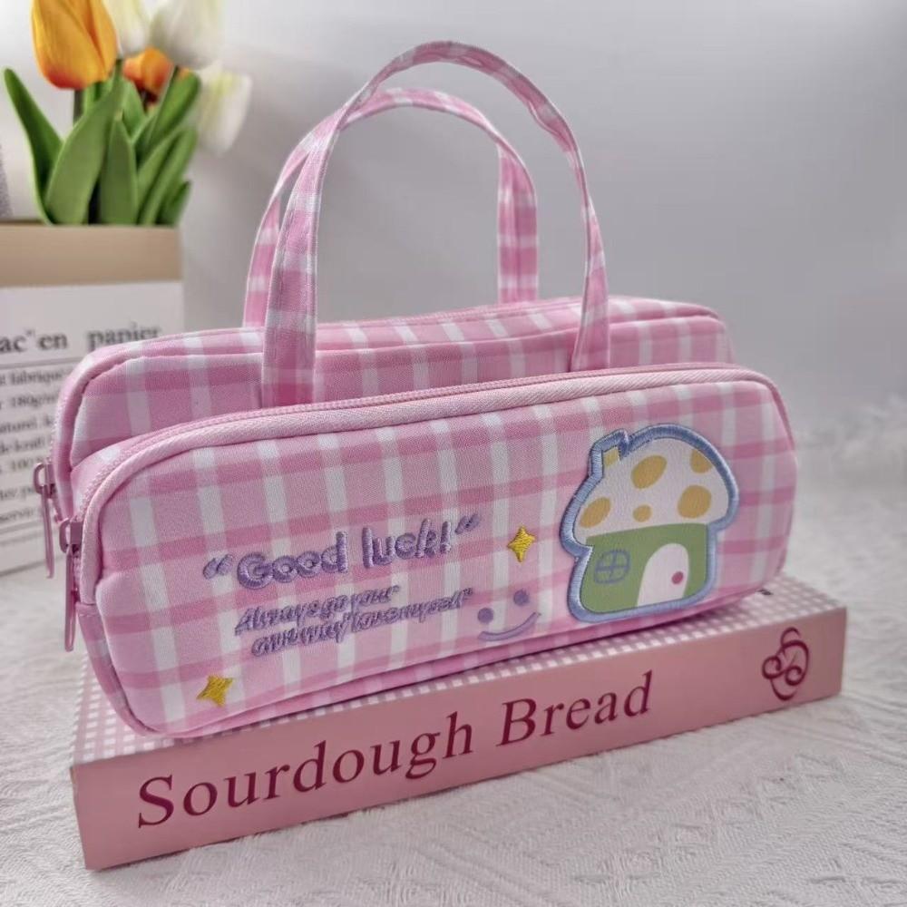 

New Cute Design Stationery Pouch Embroidery Style House Pattern Pencil Storage Bags Large Capacity Pencil Case School Use рожевий
