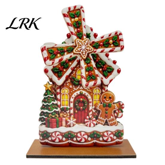 Kerstman Bureau Centerpiece Kerst Windmolen Houten Ornament, Decoratief Ambacht met Draaiend Peperkoekhuis Tafeldecor Bladen, Handgemaakt