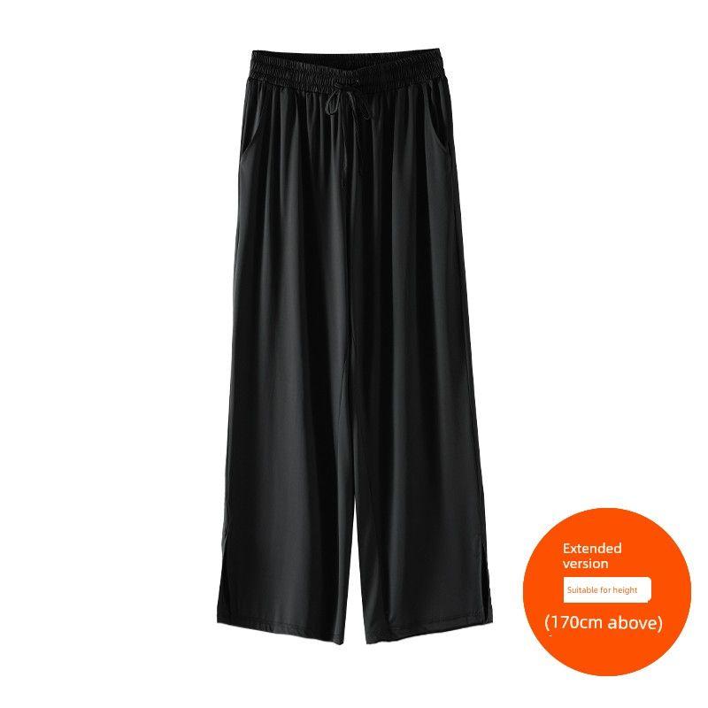 Plus size women clothing [Ice Silk Cool Pants] Three Pants Length Early Autumn New Chubby Girl High Waist Straight Split Wide Leg Pants