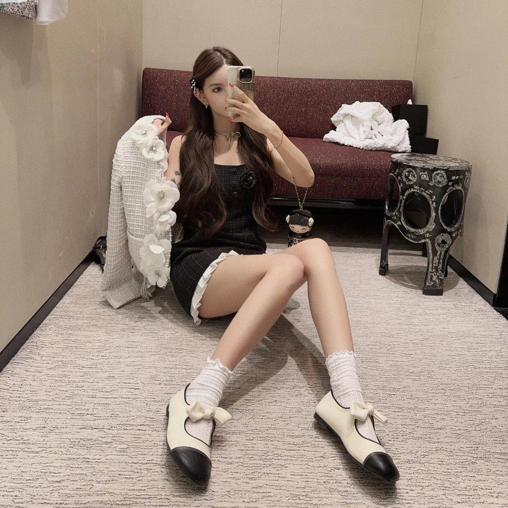 Inner heightening version~ Leather bow thick-soled Mary Jane single shoes women's thick heel wedge heel small leather shoes high heels ladyshoes