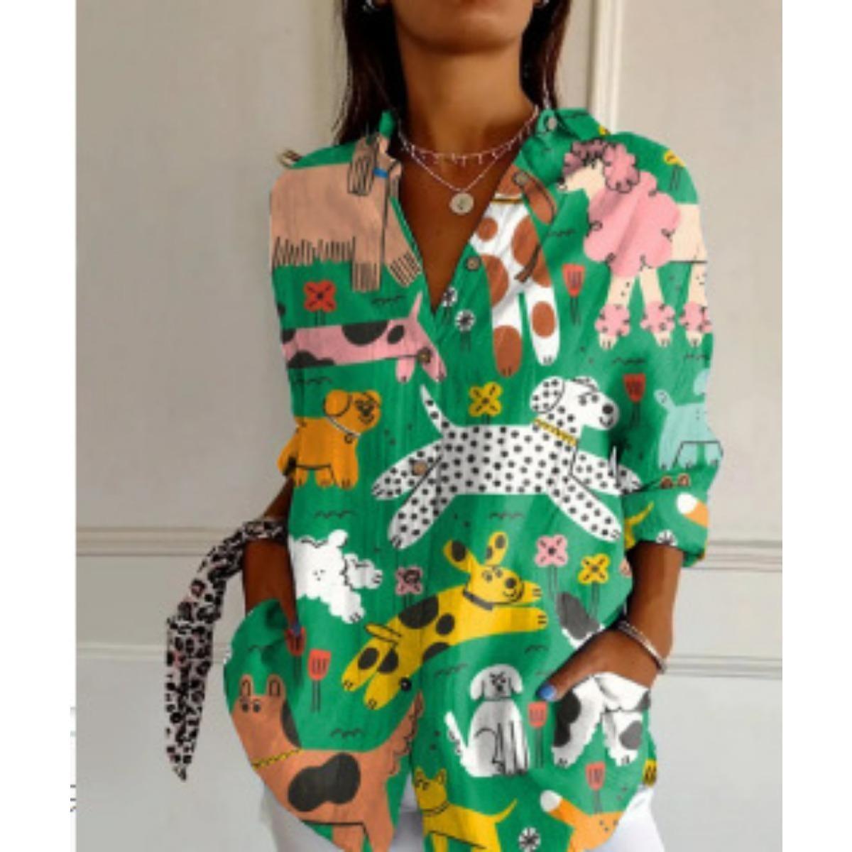 

Женская, Повседневная, С длинным рукавом, Рубашка на пуговицах, Цветочный принт, Машинная стирка, Повседневная, Свободный крой 4XL