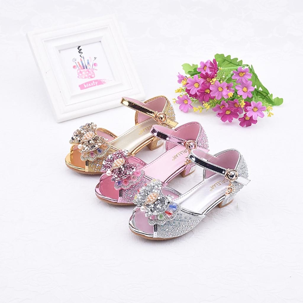 Småbarn Barn Jenter Perle Sommerfuglknute Crystal Single Princess Shoes Sandaler