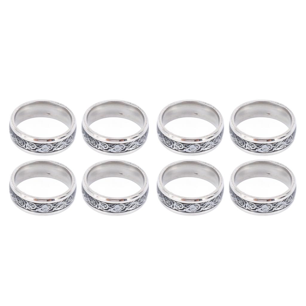 8pcs Dragon Pattern Ring Men Stainless Steel Fashionable Elegant Ring Jewelry Accessory for Dating Party