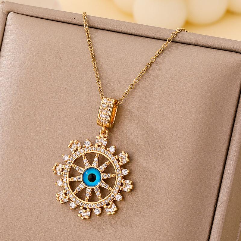 Women's Titanium Steel Blue Evil Eye Pendant Necklace - Light Luxury Clavicle Chain Jewelry