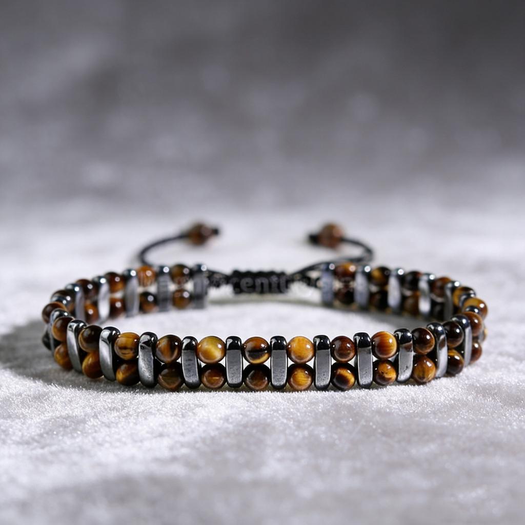 Natural Stone Bracelet, Tiger Eye Black Stone Bead Bracelet, Fashionable Double-layer Woven bracelet,Christmas Gift, Valentine's Day Gift