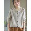 Damen Cardigan mit langen Ärmeln Rundhalsausschnitt Eleganter Lässiger Pullover Mit Blumenstickerei Einreihig Gestricktes Oberteil Für Herbst Tägliche Kleidung