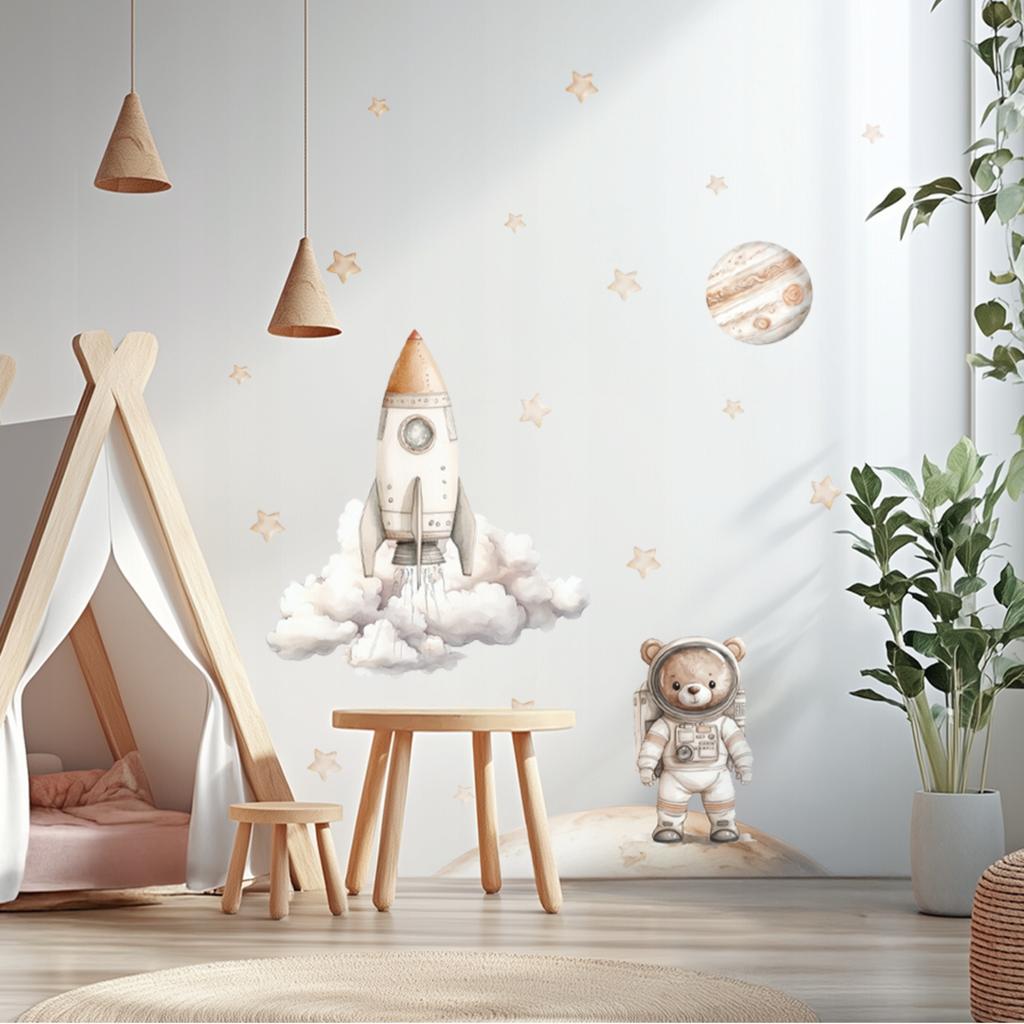 Wall Stickers Space Teddy Bear Astronaut Planets Children'S Room
