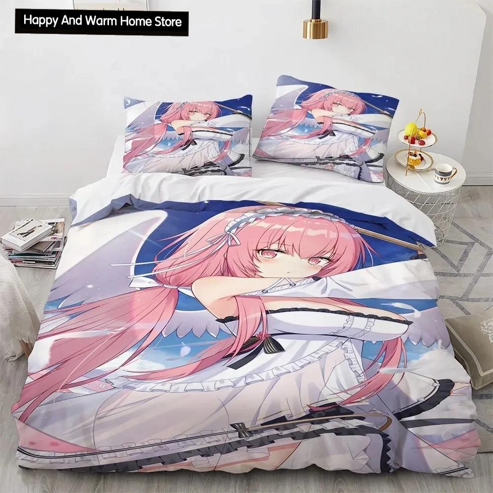 Set de lenjerie de pat pentru fete Kawaii Anime sexy, cuvertură de pilotă Set pat cuvertură husă de pilota pentru fată de pernă, King Queen Twin Size Băieți Fete Adulti