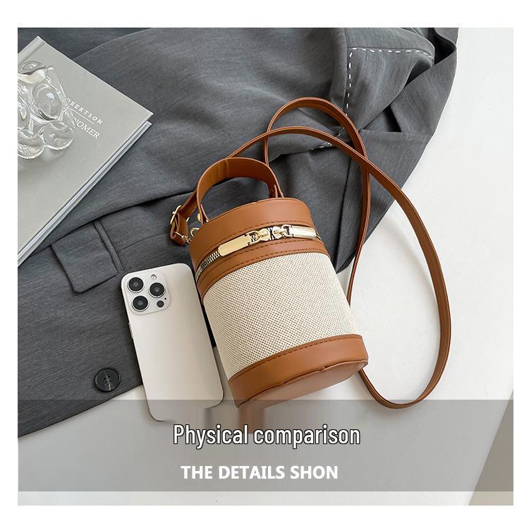 2025 Versatile Color Block Patchwork Crossbody Women’s Round Bucket Bag
