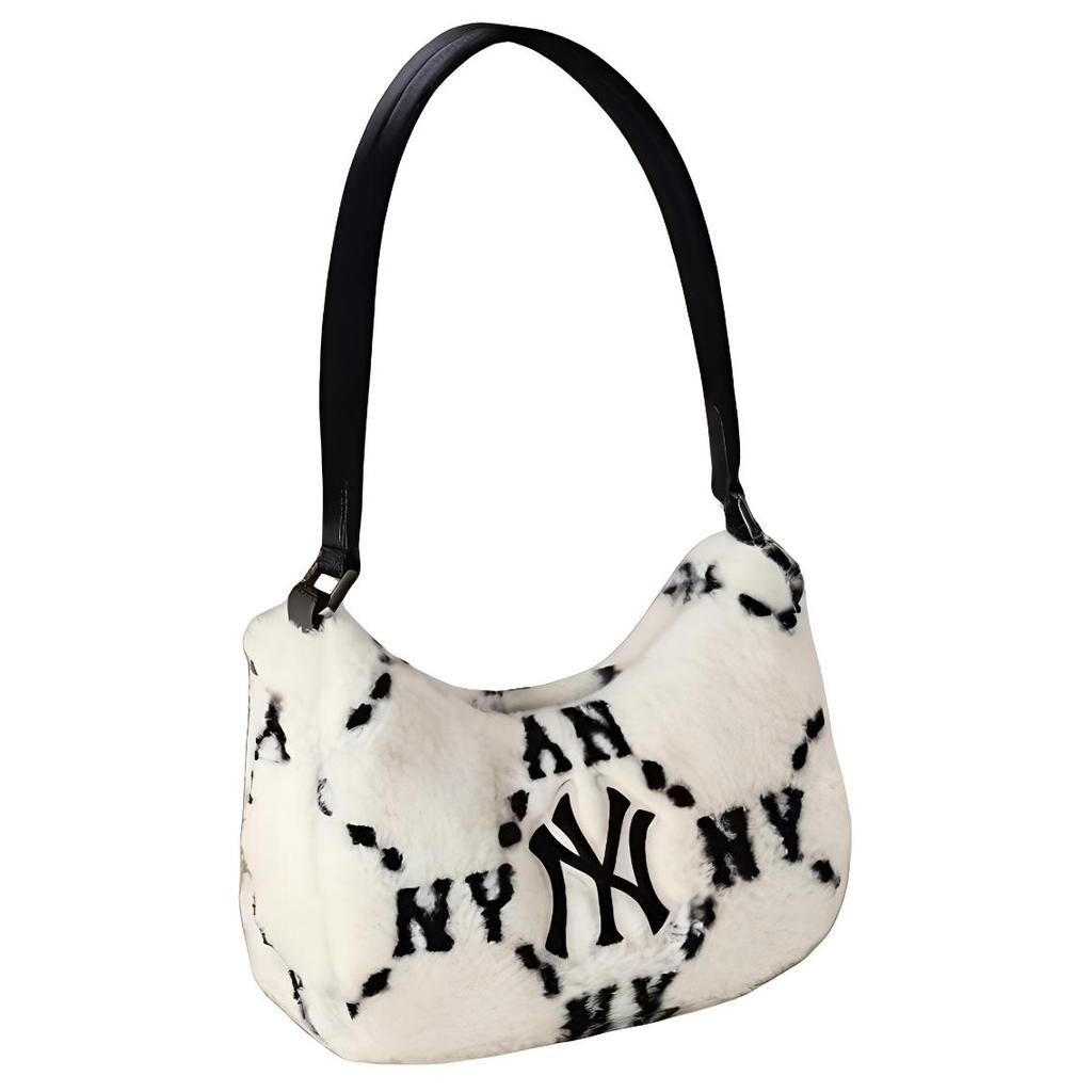 New MLB New York Yankees Faux Fur Plush Shoulder Bag Handbag Shoulder Bag Regular Women's Milk White 3ABQS0826-50CRS