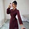 Women Blazer Midi Dress Long Sleeve Lapel Collar Double Breasted Belted Waist Elegant Office Business Dress Solid Color