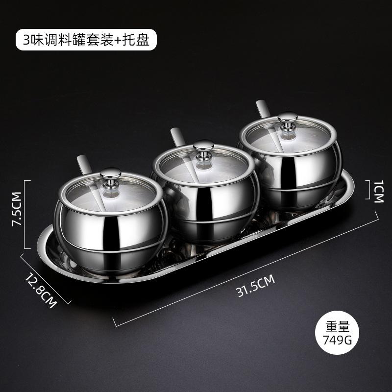 304 Stainless Steel Seasoning Jar Seasoning Box Combination Set Seasoning Storage Tank with Spoon, Refined Salt Tank