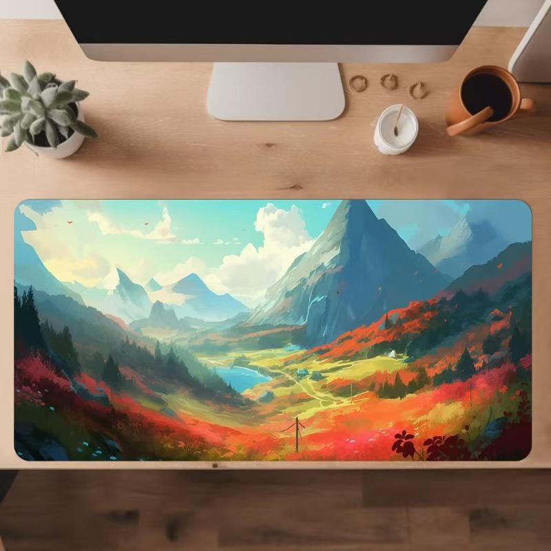 Pastel Pink Purple Cloud Sky Mouse Pad Aesthetic Anime Sunset Landscape Art Desk Mat For Gaming Office Laptop Desktop Decor