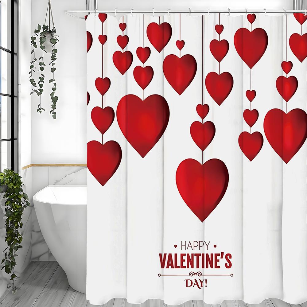 Valentine's Day Love Shower Curtain, Bathroom Decorative Shower Curtain, Waterproof Shower Curtain with Hooks