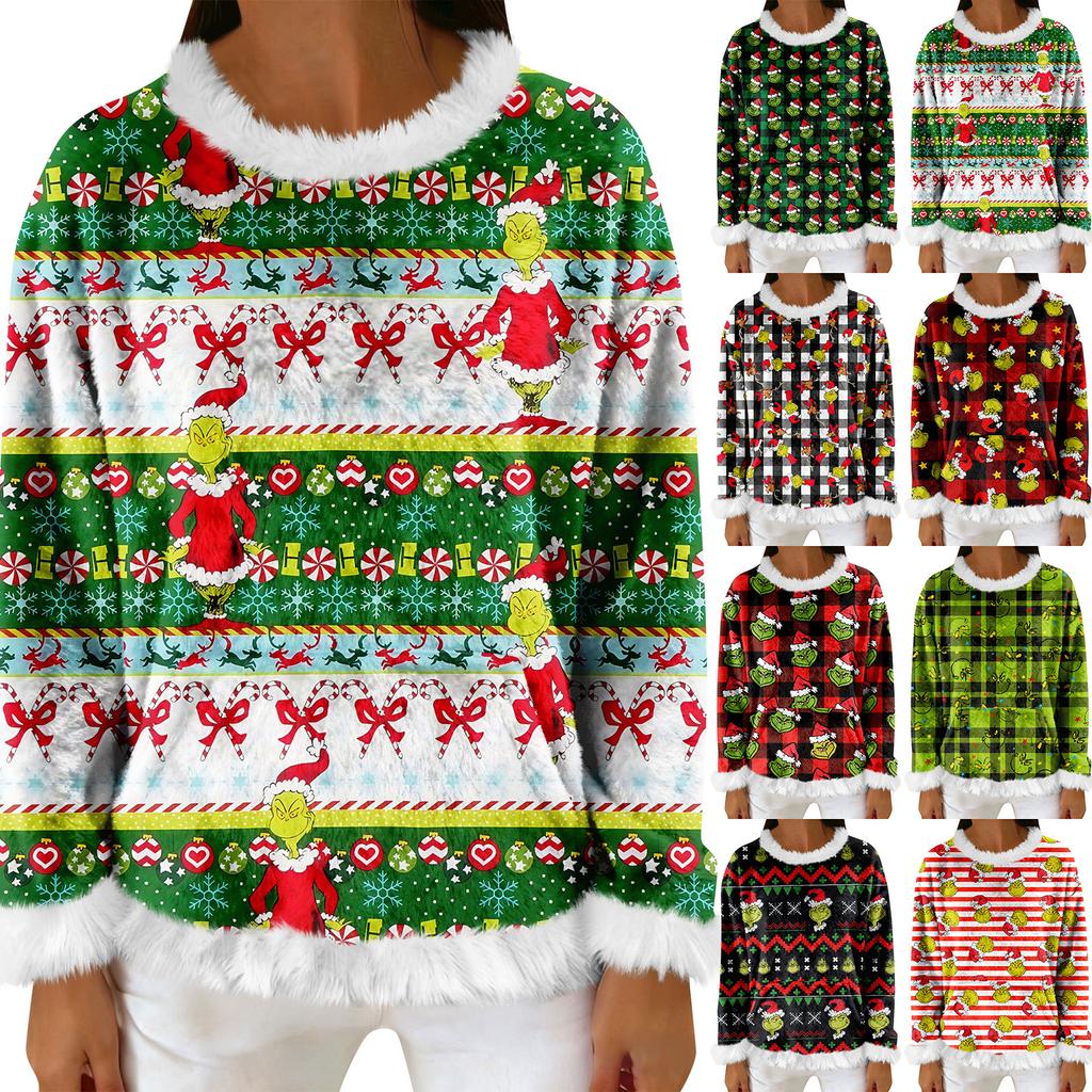 Women's Casual Fleece Sweatshirt  Long-Sleeve Round  Neck Casual Comfortable Loose-Fit Lightweight Women's Flannel Sweatshirt