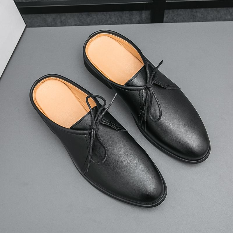 Fashion Classic Summer Man Casual Shoes PU Leather Muller Shoes Breathable Slip on Half Drag Leisure Walk Mens Slippers Soft Lazy Flats