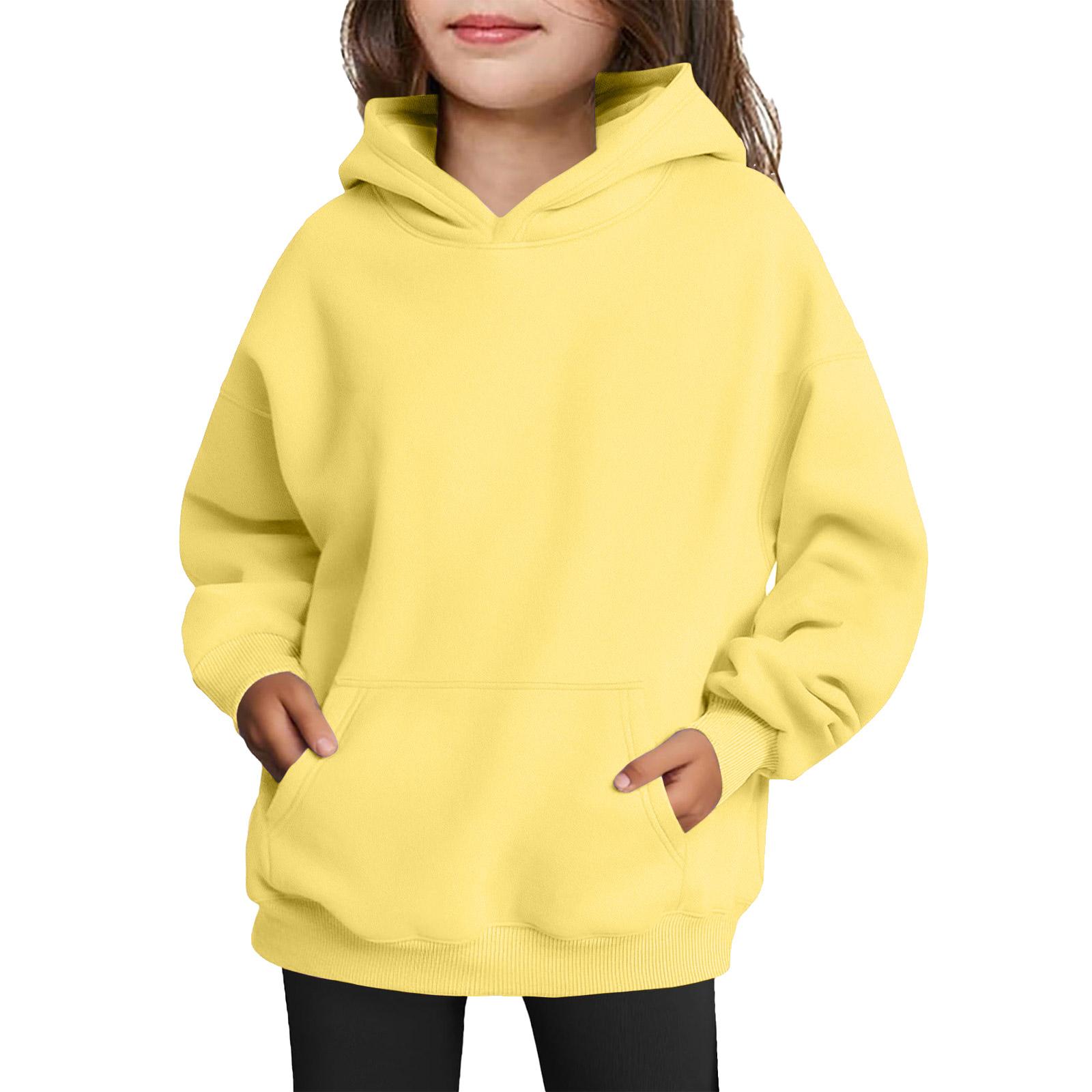 

Winter Boy And Girls Solid Color Long Sleeved Hooded Sweatshirt Tops 160 жёлтый