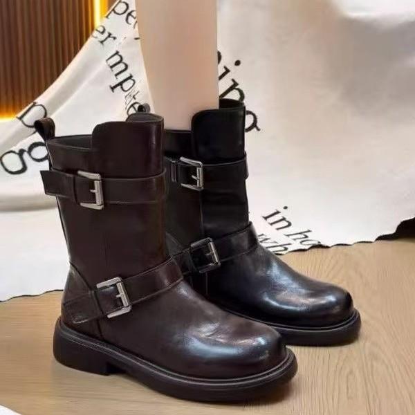 Inner Booties Autumn and Winter New Leather Retro Platform Martin Boots Knight Locomotive Boots