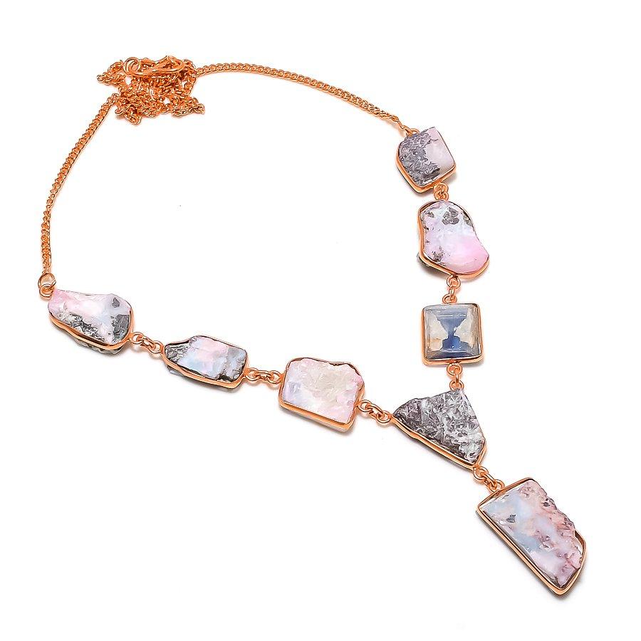 Натуральный Ларимар Необработанный Самоцвет Ювелирное Изделие из Стерлингового Серебра 925 Пробы Ожерелье 18  ASN-6044