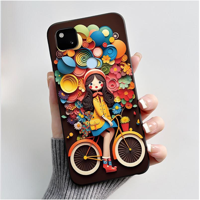 For Google Pixel 4a 4G Case Luxury Cute Love Rabbit Funny Soft Black Matte TPU Silicone Back Protective Cover Slim Thin Casing
