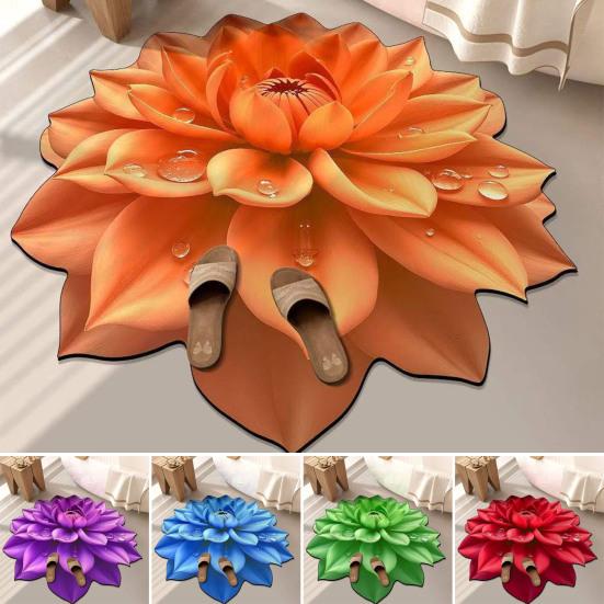Diatomaceous Earth Floor Mat 3D Realistic Floral Design Bath Mat Non-Slip Absorbent Mat Quick-Drying Easy To Clean Shower Rug