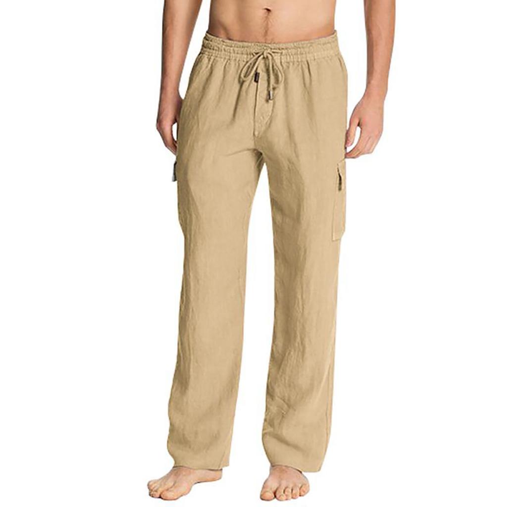 SJJ] Hombre Moda Algodón lino Talla Grande Casual Elástico Cintura  Bolsillos Pantalones Largos comprar a buen precio — entrega gratuita,  reseñas reales con fotos — Joom